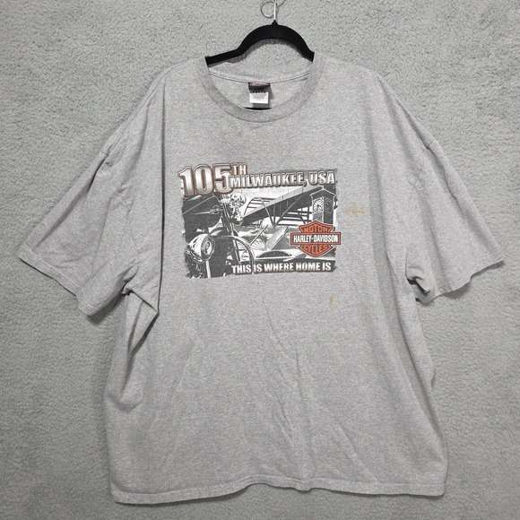 Harley Davidson Shirt Mens 4XL 105th Milwaukee This is where home is Gray 2008 - Picture 2 of 11